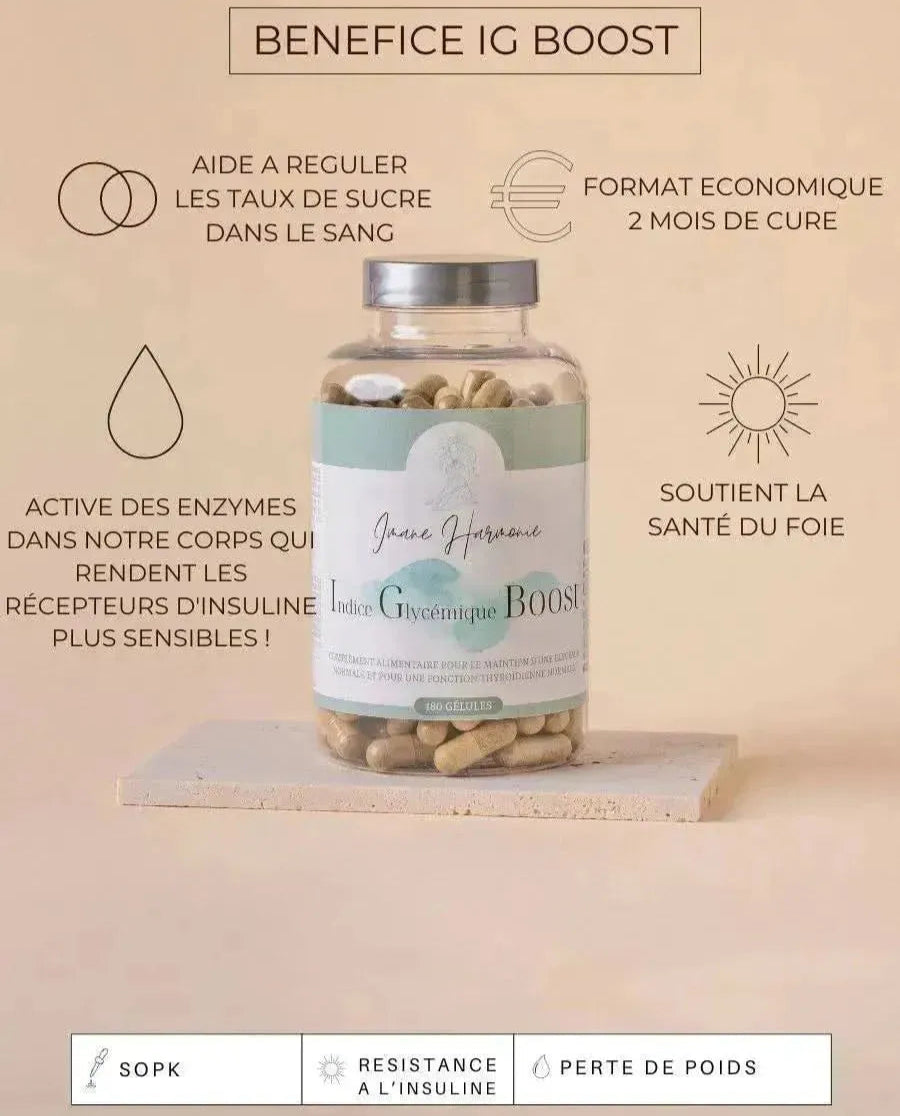 Bénéfices du complément alimentaire Indice glycémique boost de la marque Imane Harmonie
