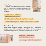 contribue à une fertilité et reproduction normale, à la régulation de l'activité hormonale, proteger les cellules contre le stress, contribue a la régulation de l'activité hormonale, accompagne le bien etre quotidien