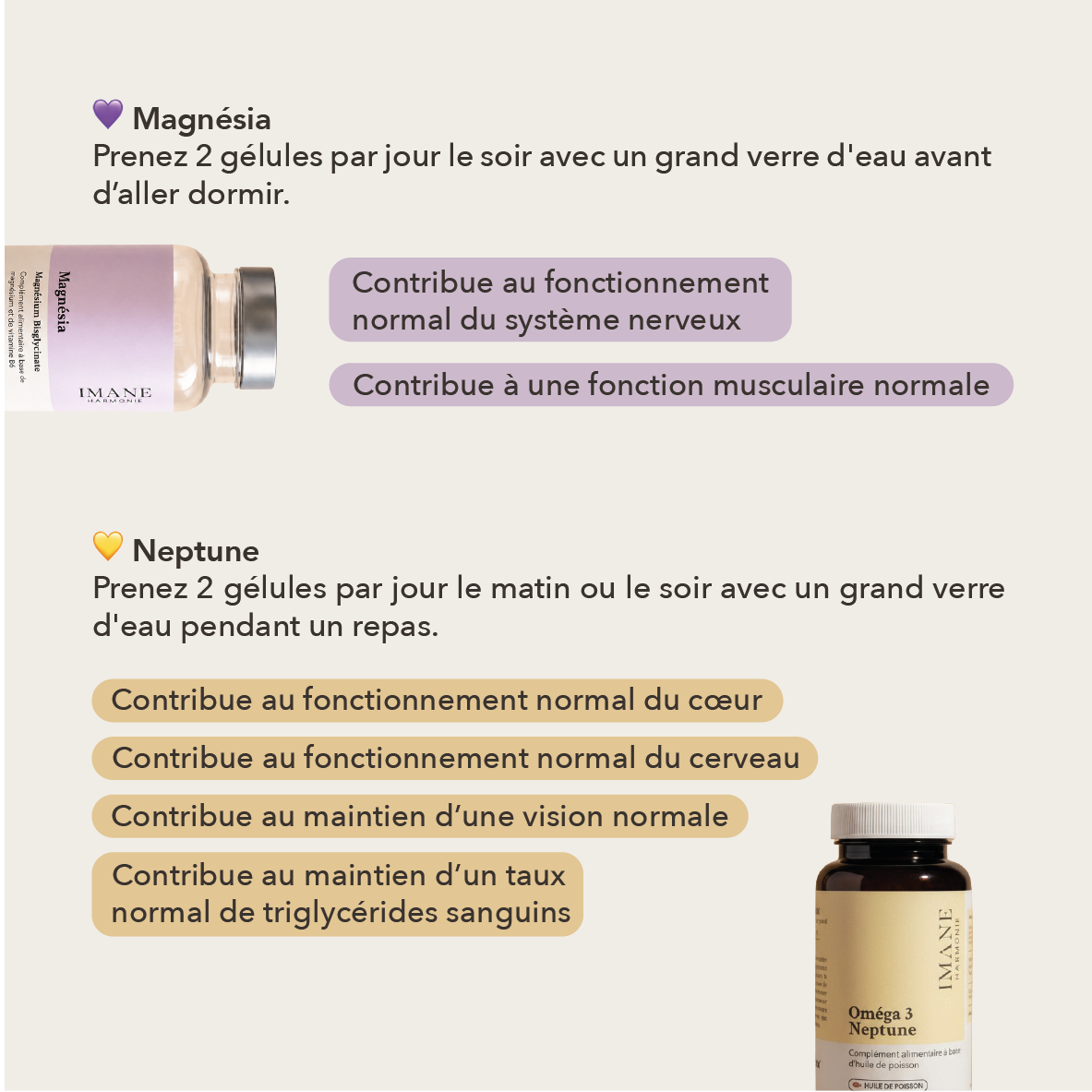Le magnésium contribue à réduire la fatigue, l'EPA et le DHA au fonctionnement normal du cœur