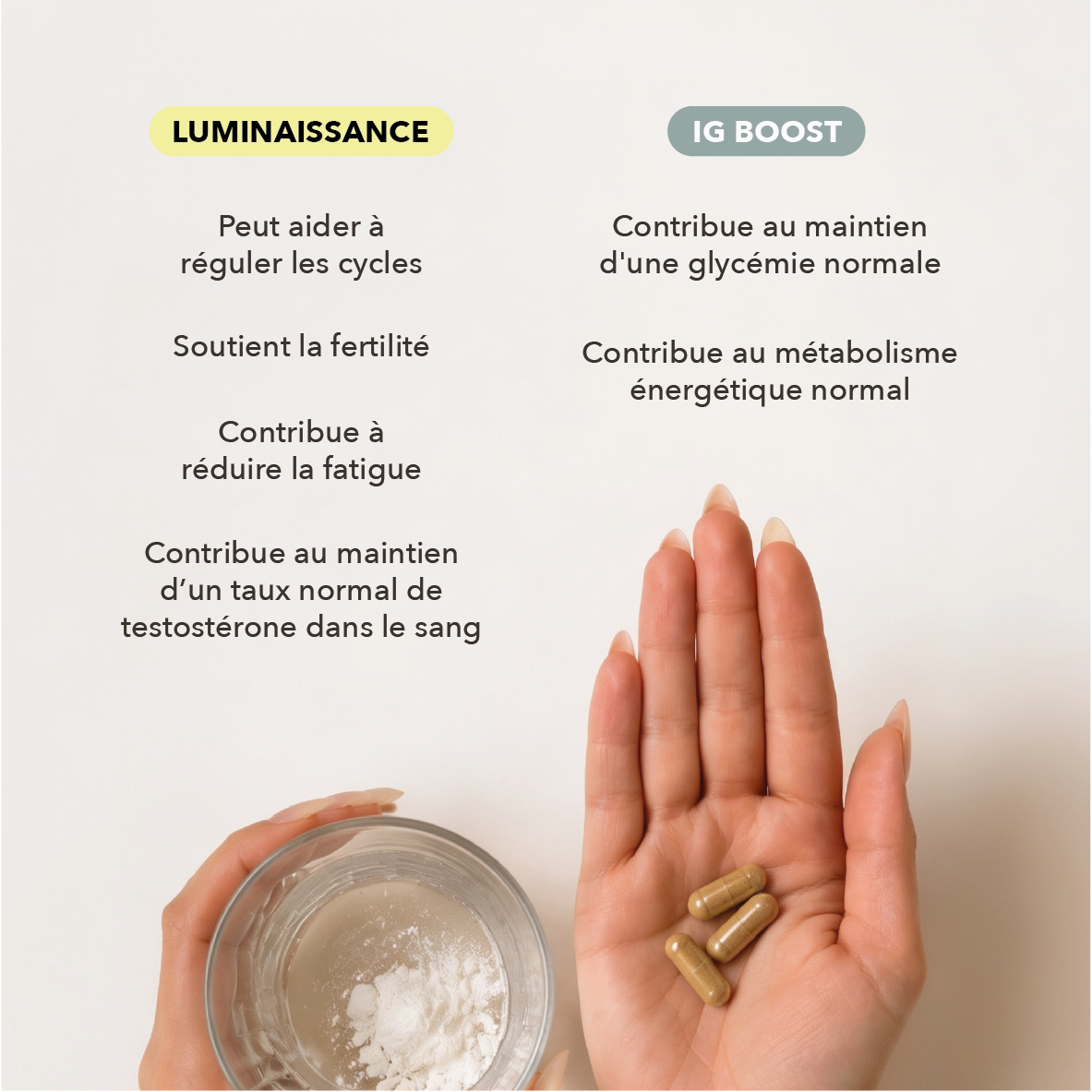 peut aider à réguler les cycles, soutient la fertilité, contribue au maintien d'une glycémie normale, contribue au métabolisme énergétique normal 