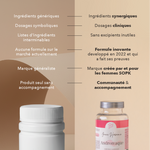 Nous: Ingrédients synergiques, dosages cliniques, sans excipients inutiles, formule inovante développé en 2022 et qui a fait ses preuves, marque créée par et pour les femmes SOPK, communauté et accompagnement
