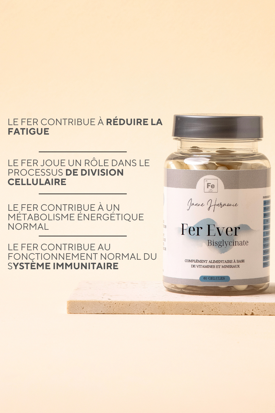 Complément Alimentaire FER bisglycinate + Vitamine C pour femme SOPK et enceinte 