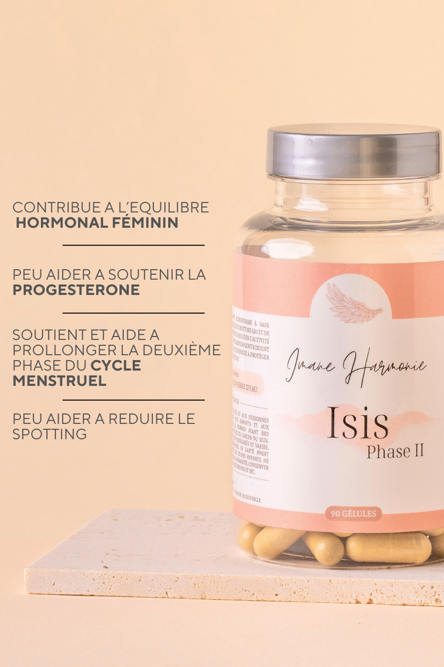 Complément phase lutéale avec gattilier, yam, ortie, reishi, arginine, CoQ10, acide alpha-lipoïque, vitamines B6/B9 actives et vitamine E pour soutenir la progestérone, la qualité de l’endomètre et l’implantation.