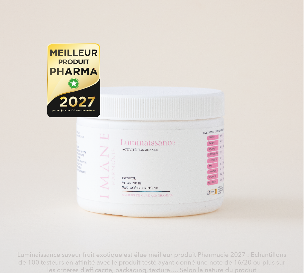 Pot de Luminaissance saveur Nature, complément inositol SOPK riche en myo-inositol avec D-chiro-inositol et NAC
