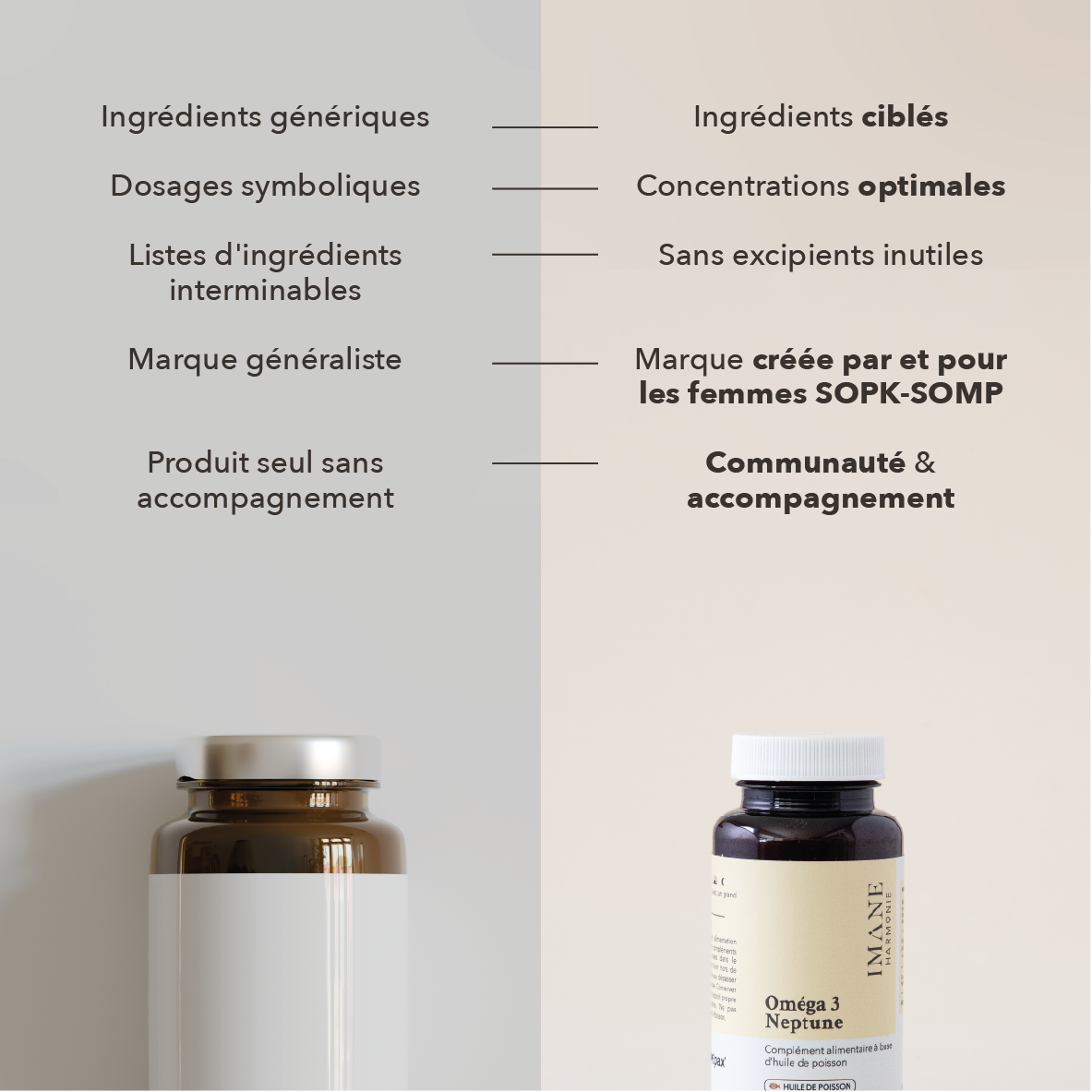 neptune : ingrédients ciblés, concentration optimales, sans excipients inutiles, marque créée par et pour les femmes SOPK, communauté & accompagnement 