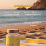 Contribue au maintien de concentrations normales de vitamine D dans le sang, contribue à réduire la fatigue et a soutenir les fonctions psychologiques normales, contribue à l'équilibre des fonctions hormonales normales, contribue au fonctionnement normal du système immunitaire