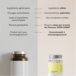 ingrédients ciblés, concentrations optimales, sans excipients inutiles, marques crée par et pour les femmes SOPK - SOMP, communauté et accompagnement 