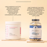 Complément anti-chute cheveux pour SOPK associant lysine, arginine, prêle, saw palmetto, cystine, méthionine, fer, zinc, biotine, sélénium et mélatonine pour freiner la chute, stimuler la repousse et renforcer la fibre capillaire.