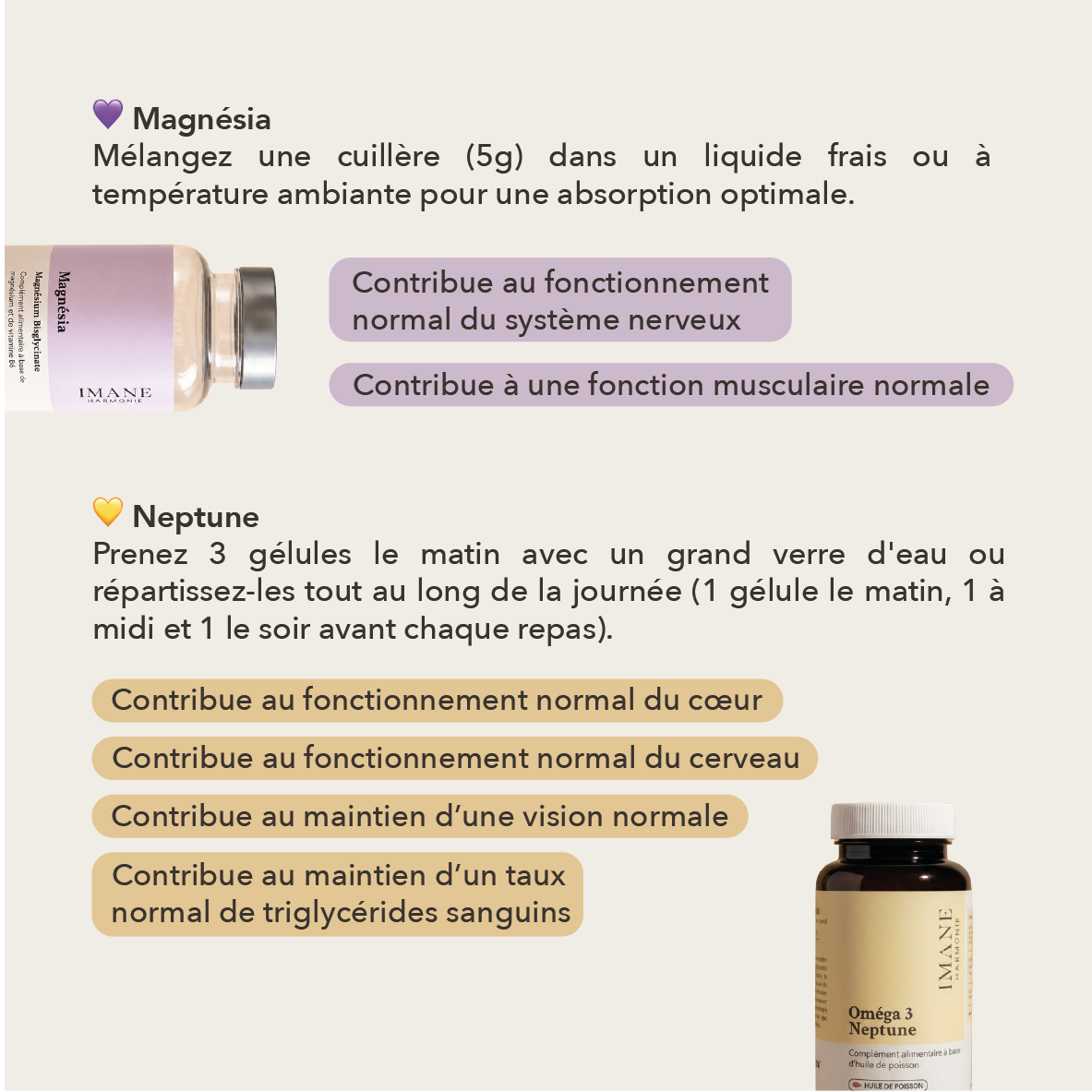 contribue au fonctionnement normal du système nerveux et à une fonction musculaire normale . Contribue au fonctionnement normal du coeur, au fonctionnement normal du cerveau, au maintien d'une vision normale,d'un taux normal de triglycérides sanguins