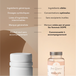 nous: ingrédients ciblés, concentrations optimales, sans excipients inutiles, marque créée par et pour les femmes SOPK, communauté et accompagnement 