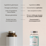 ingrédients ciblés, concentrations optimales, sans exciptients inutiles, marque crée par et pour les femmes sopk somp