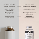 nous: ingrédients ciblés, concentrations optimales, sans excipients inutiles, marque qui pense aussi aux hommes, communauté et accompagnement 