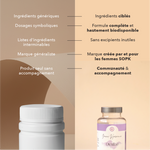 Nous : ingrédients ciblés, formule complète et hautement biodisponible, sans excipients inutiles, marque créée par et pour les femmes SOPK, communauté et accompagnement