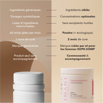 ingredients breveté, dosages cliniques, sans excipients inutiles, poudre, 2 mois de cure, marque créée par et pour les femmes sopk, communauté et accompagnement
