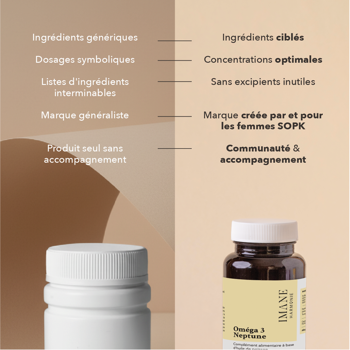 neptune : ingrédients ciblés, concentration optimales, sans excipients inutiles, marque créée par et pour les femmes SOPK, communauté & accompagnement 