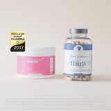 Complément anti-chute cheveux pour SOPK associant lysine, arginine, prêle, saw palmetto, cystine, méthionine, fer, zinc, biotine, sélénium et mélatonine pour freiner la chute, stimuler la repousse et renforcer la fibre capillaire.