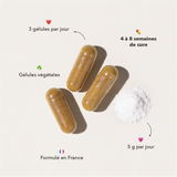 3 gélules par jour, 5g jour de poudre