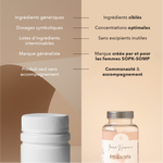 nous: ingrédients ciblés, concentrations optimales, sans excipients inutiles, marque créée par et pour les femmes SOPK, communauté et accompagnement 