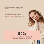 cycles irréguliers, troubles de la fertilité , fatigue , 80% des femmes souffrent d'un déséquilibre hormonal